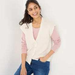 Mouwloos vest met knopen, patenttricot