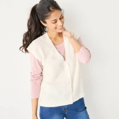 Mouwloos vest met knopen, patenttricot
