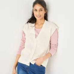 Mouwloos vest met knopen, patenttricot