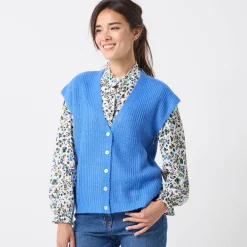 Mouwloos vest met knopen, patenttricot