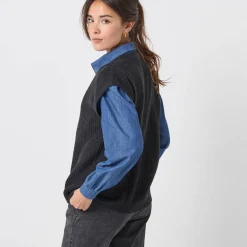Mouwloos vest met knopen, patenttricot