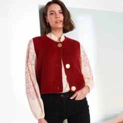 Mouwloos vest met zachte touch, goudkleurige knopen