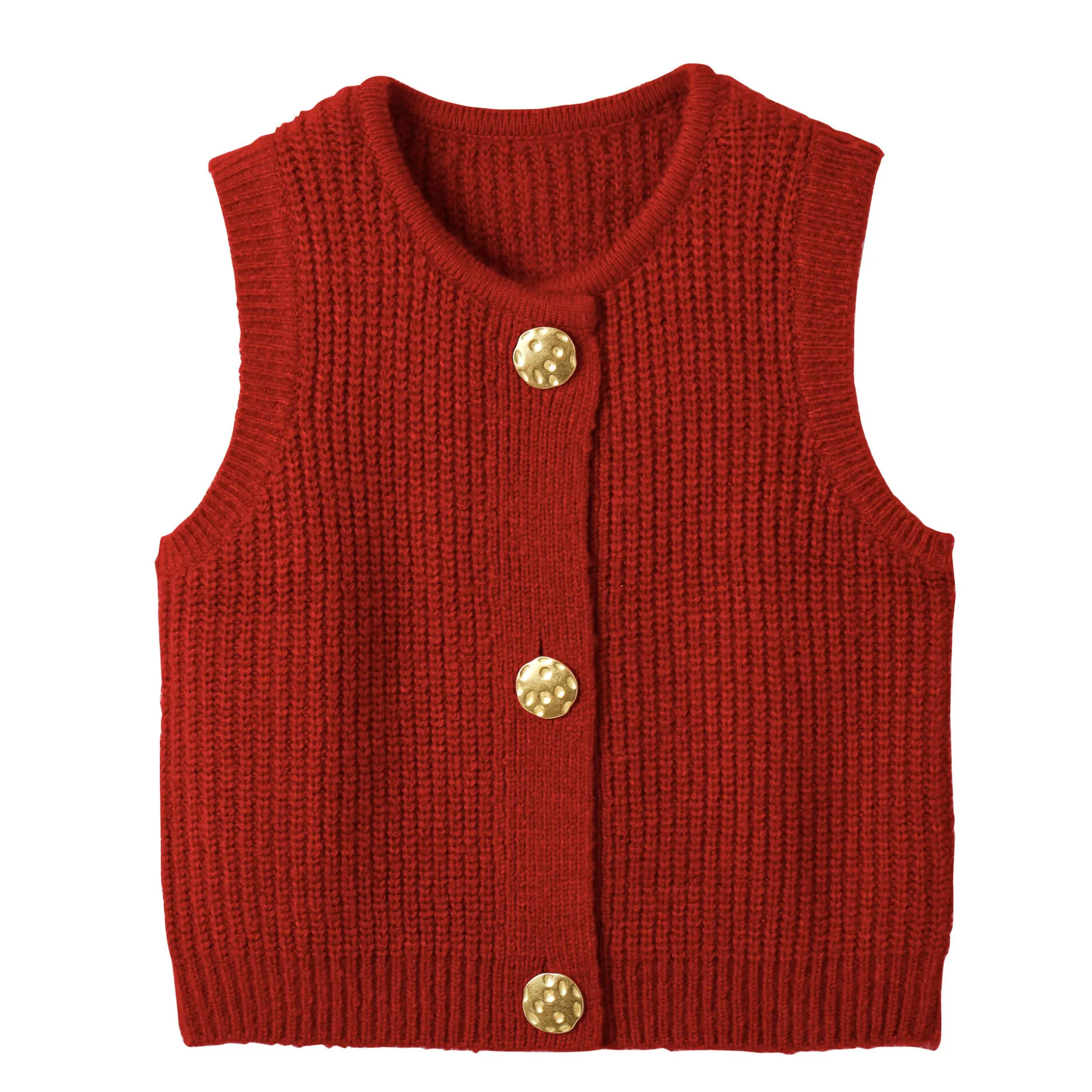 Mouwloos vest met zachte touch, goudkleurige knopen