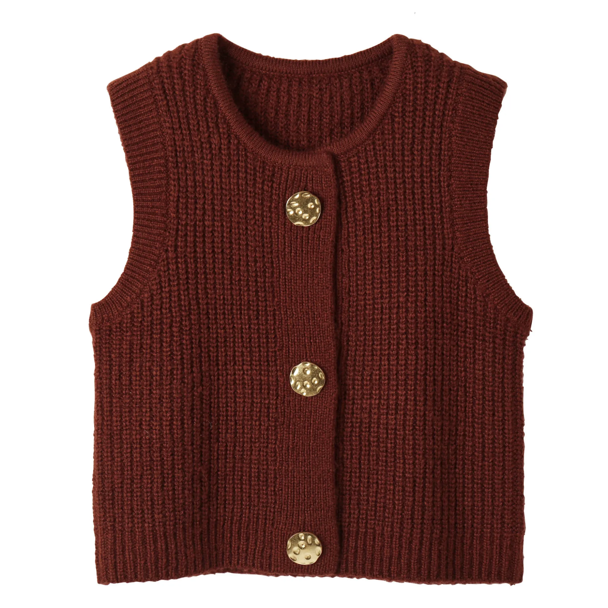 Mouwloos vest met zachte touch, goudkleurige knopen