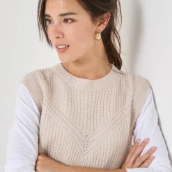 Mouwloze trui in origineel patenttricot