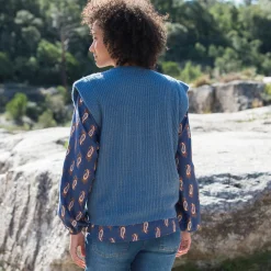 Mouwloze trui, pareltricot met mohairtouch
