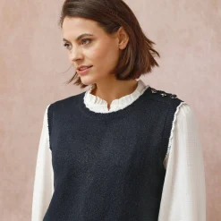 Mouwloze trui-jurk, contrasterende afwerking