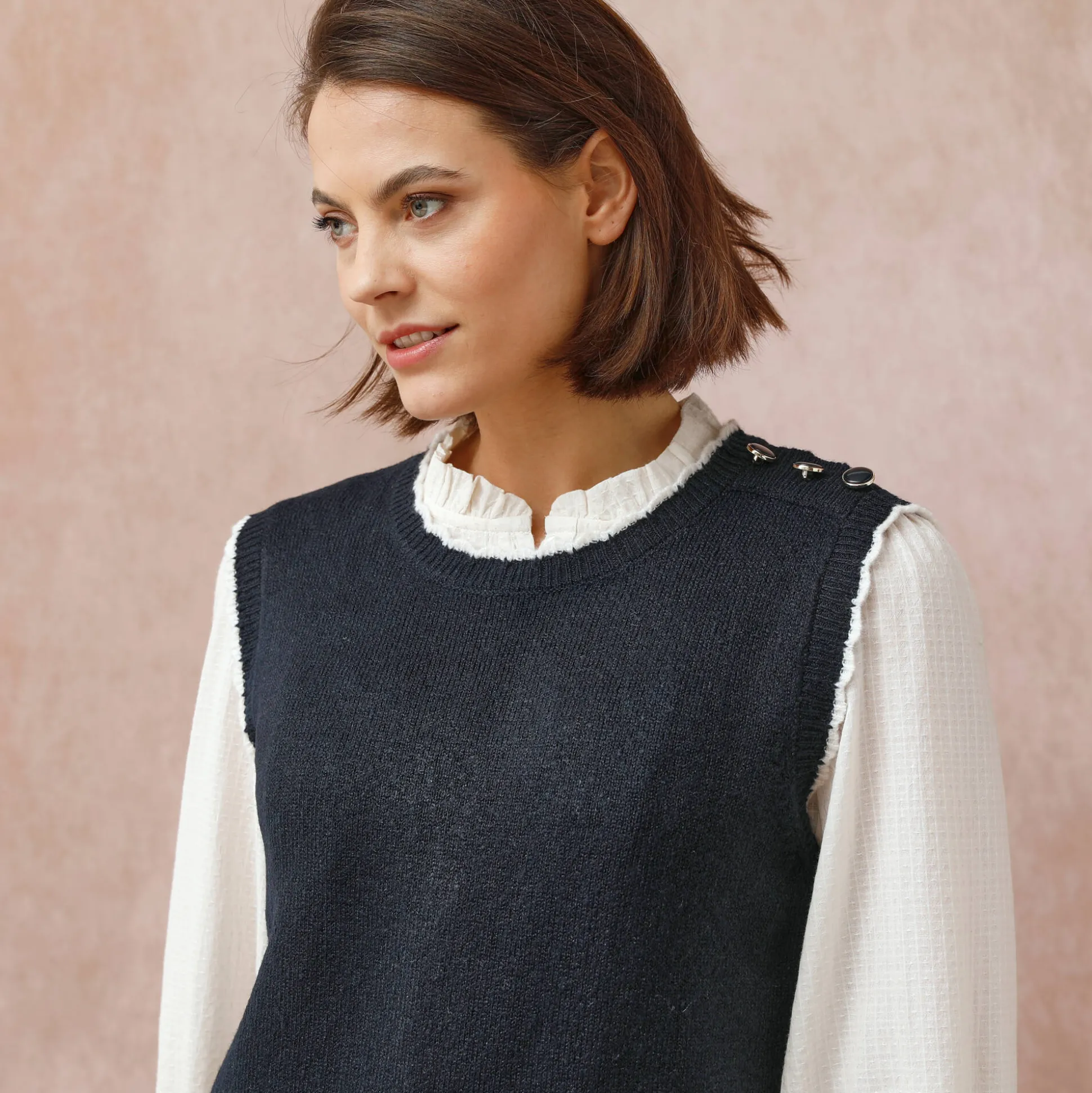 Mouwloze trui-jurk, contrasterende afwerking