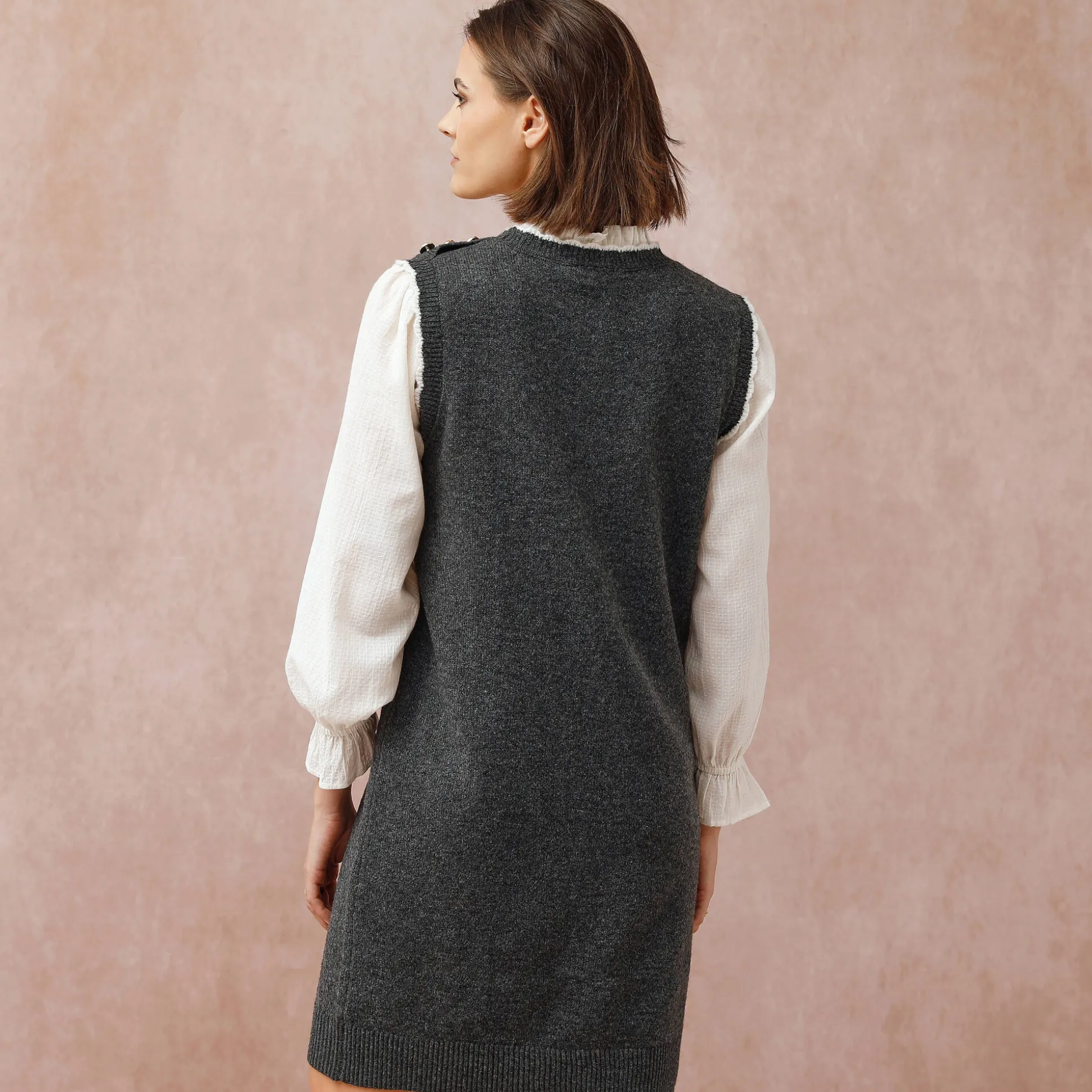 Mouwloze trui-jurk, contrasterende afwerking