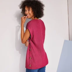 Mouwloze tuniektrui met knopen in hoornstijl, fantasietricot