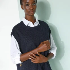 Mouwloze tuniektrui met knopen in hoornstijl, fantasietricot