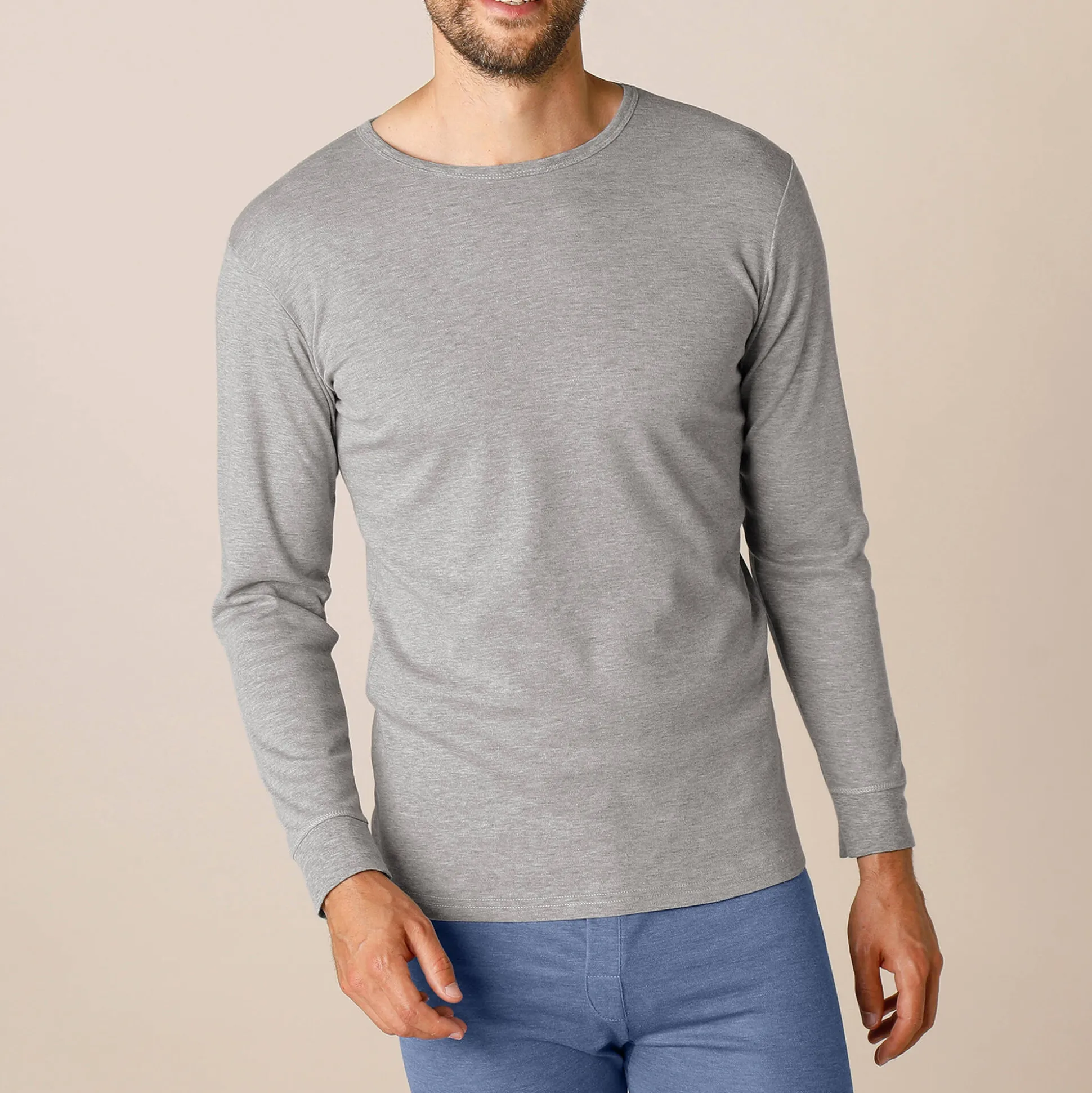 Ondershirt voor heren, met ronde hals en lange mouwen, intense warmte - set van 2