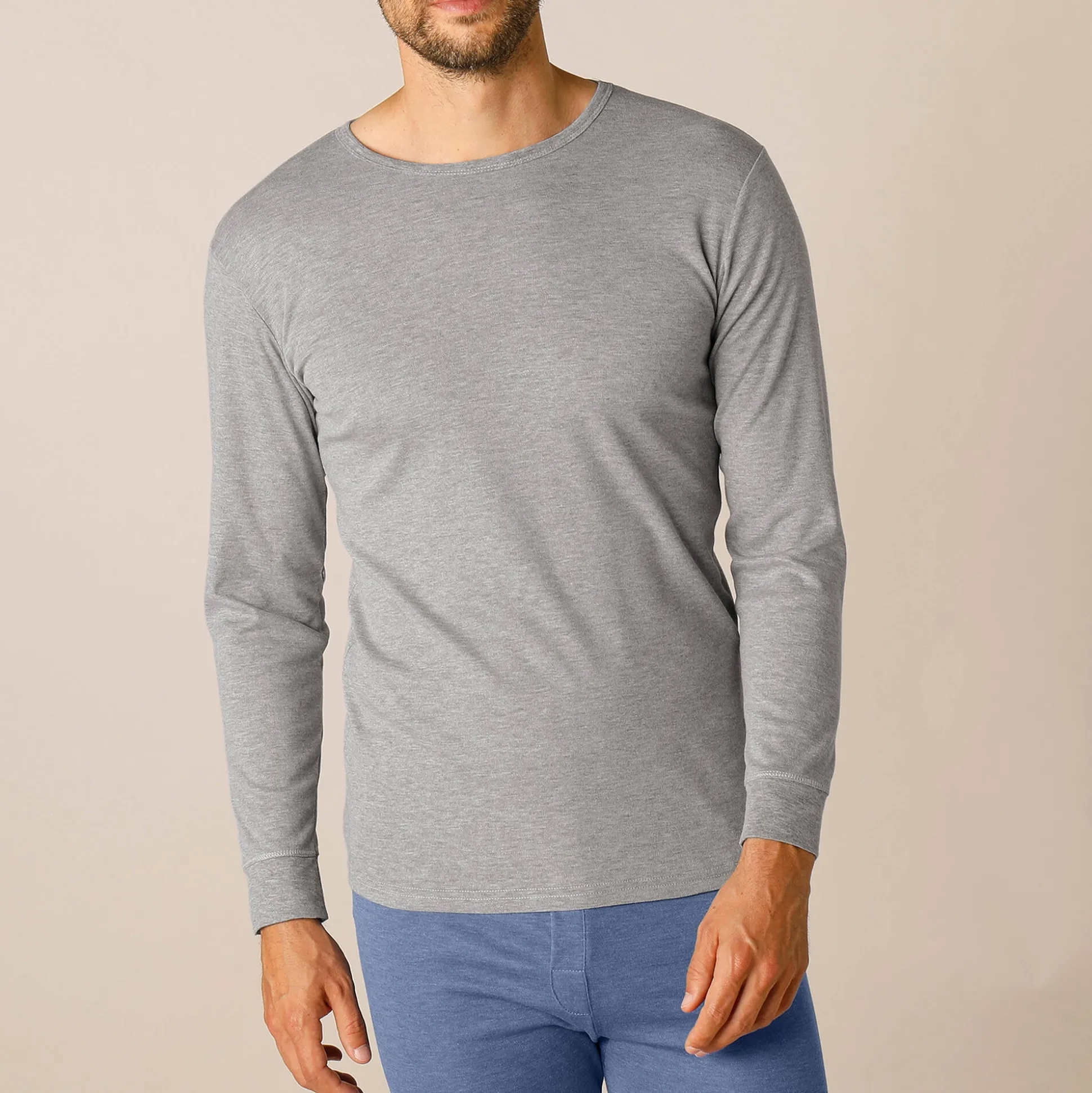 Ondershirt voor heren, met ronde hals en lange mouwen, intense warmte - set van 2