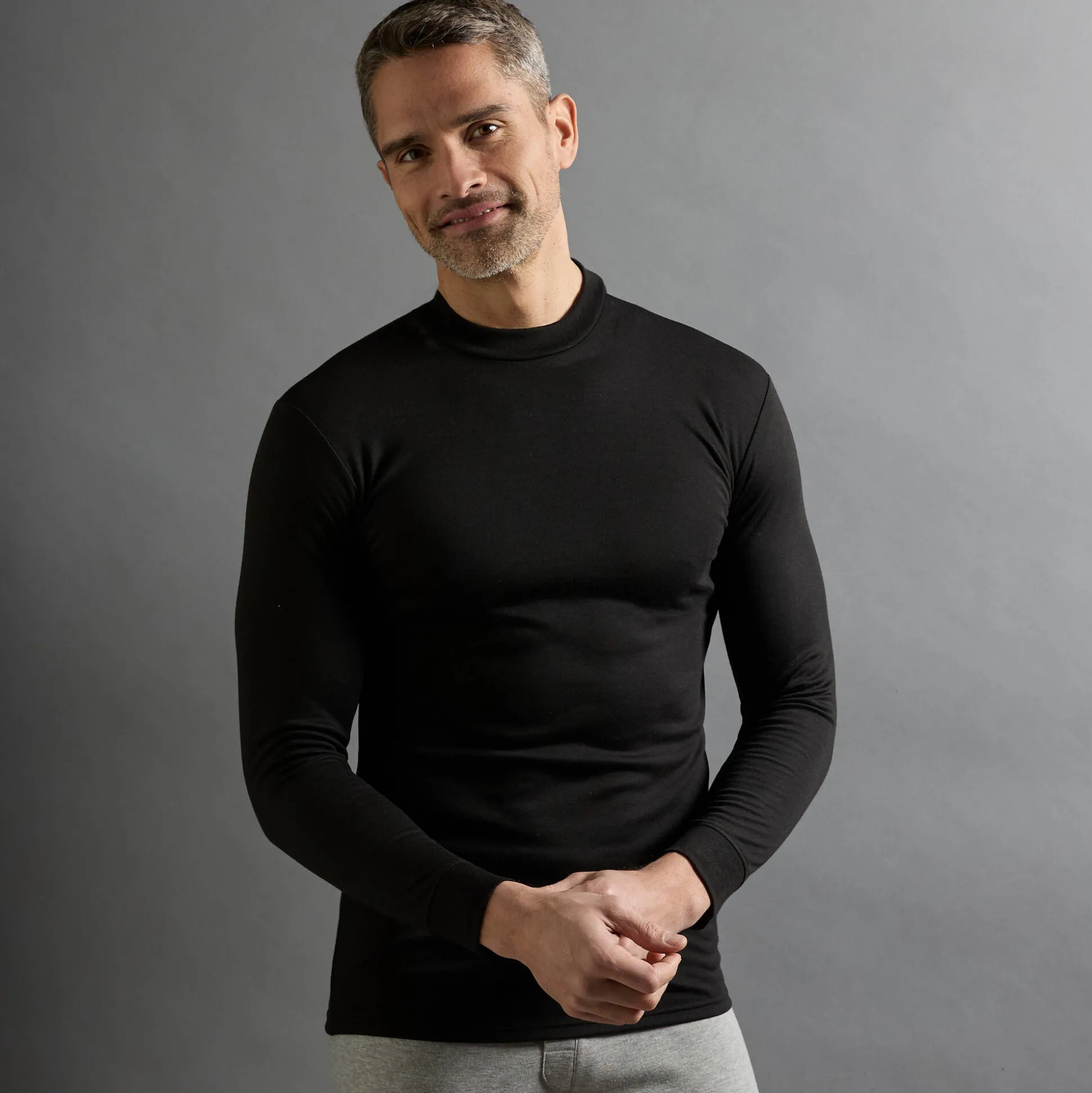 Ondershirt voor heren, opstaande hals en lange mouwen, intense warmte - set van 2