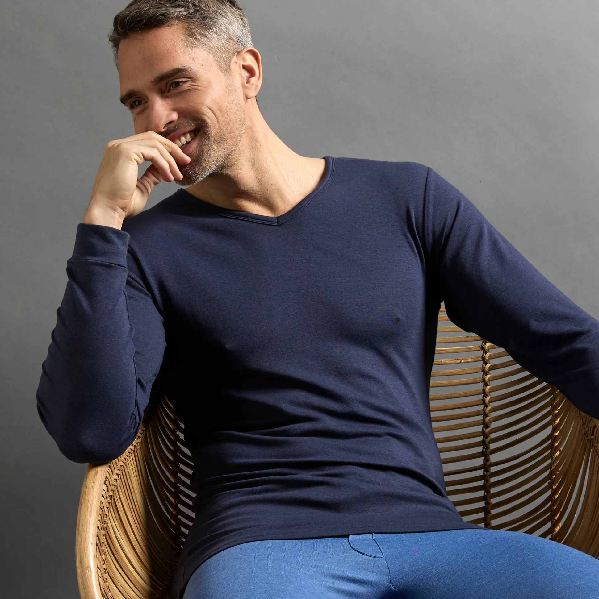 Ondershirt voor heren, V-hals en lange mouwen, matige warmte - set van 2