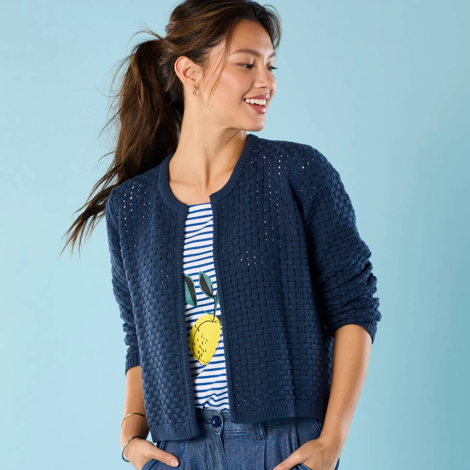 Paletotvest in fantasietricot, Kleine Lengtes