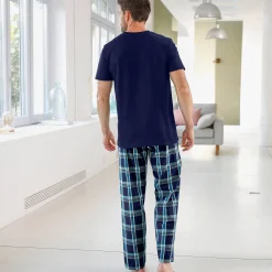 Pantalon pyjama uni + carreaux bas droits - lot de 2