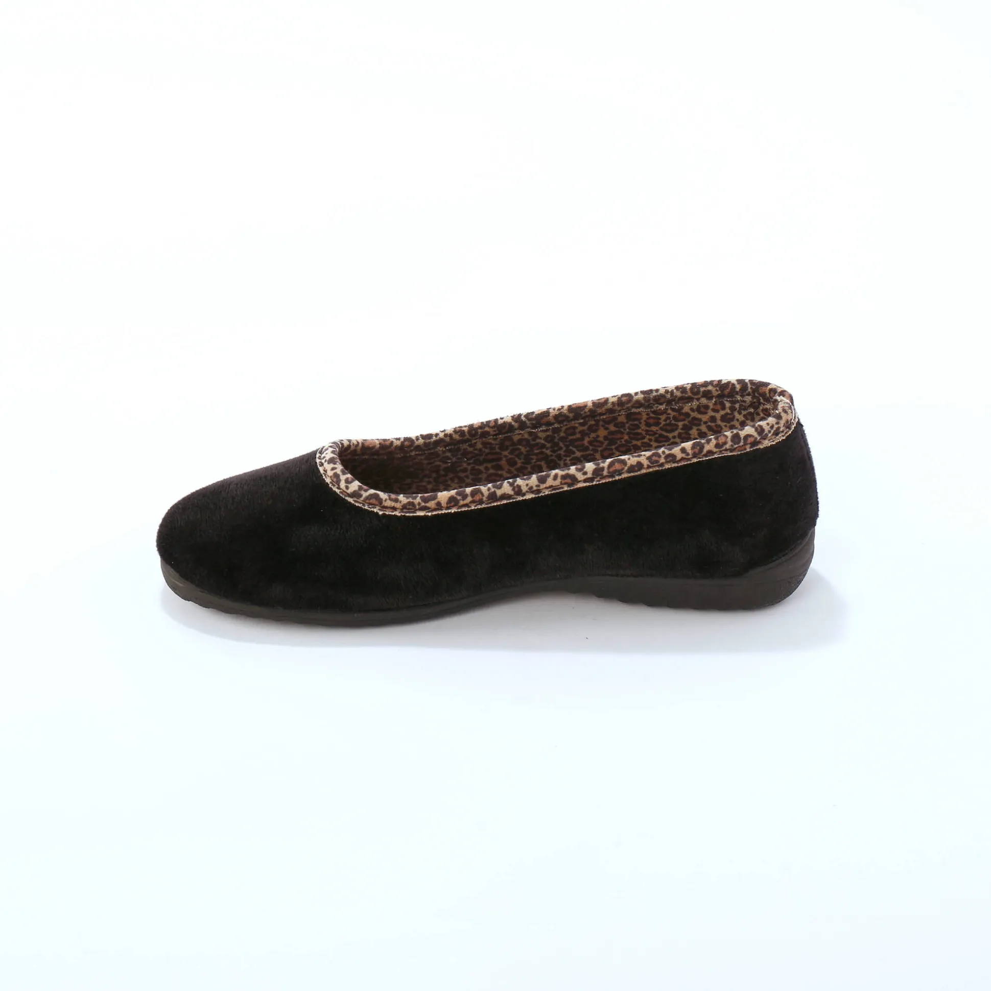 Pantoffels in ballerinamodel, biesje met luipaardmotief