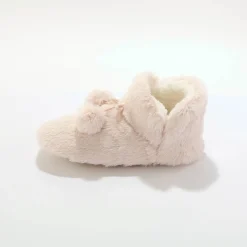 Pantoffels in laarsmodel met pompons en nepbontaspect