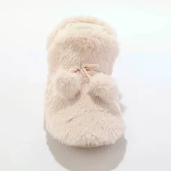 Pantoffels in laarsmodel met pompons en nepbontaspect