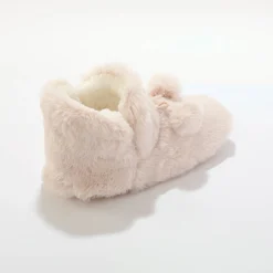 Pantoffels in laarsmodel met pompons en nepbontaspect