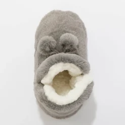 Pantoffels in laarsmodel met pompons en nepbontaspect