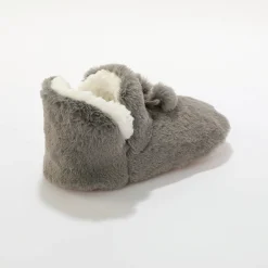 Pantoffels in laarsmodel met pompons en nepbontaspect