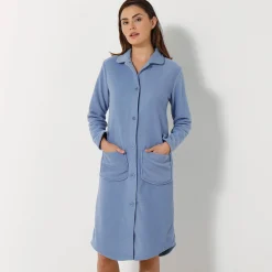 Peignoir in fleece met knoopsluiting