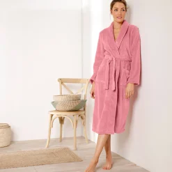 Peignoir in fleece met pluchetouch - 115 cm lang, lange mouwen