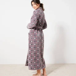 Peignoir in fleece met pluchetouch - 130 cm lang, lange mouwen