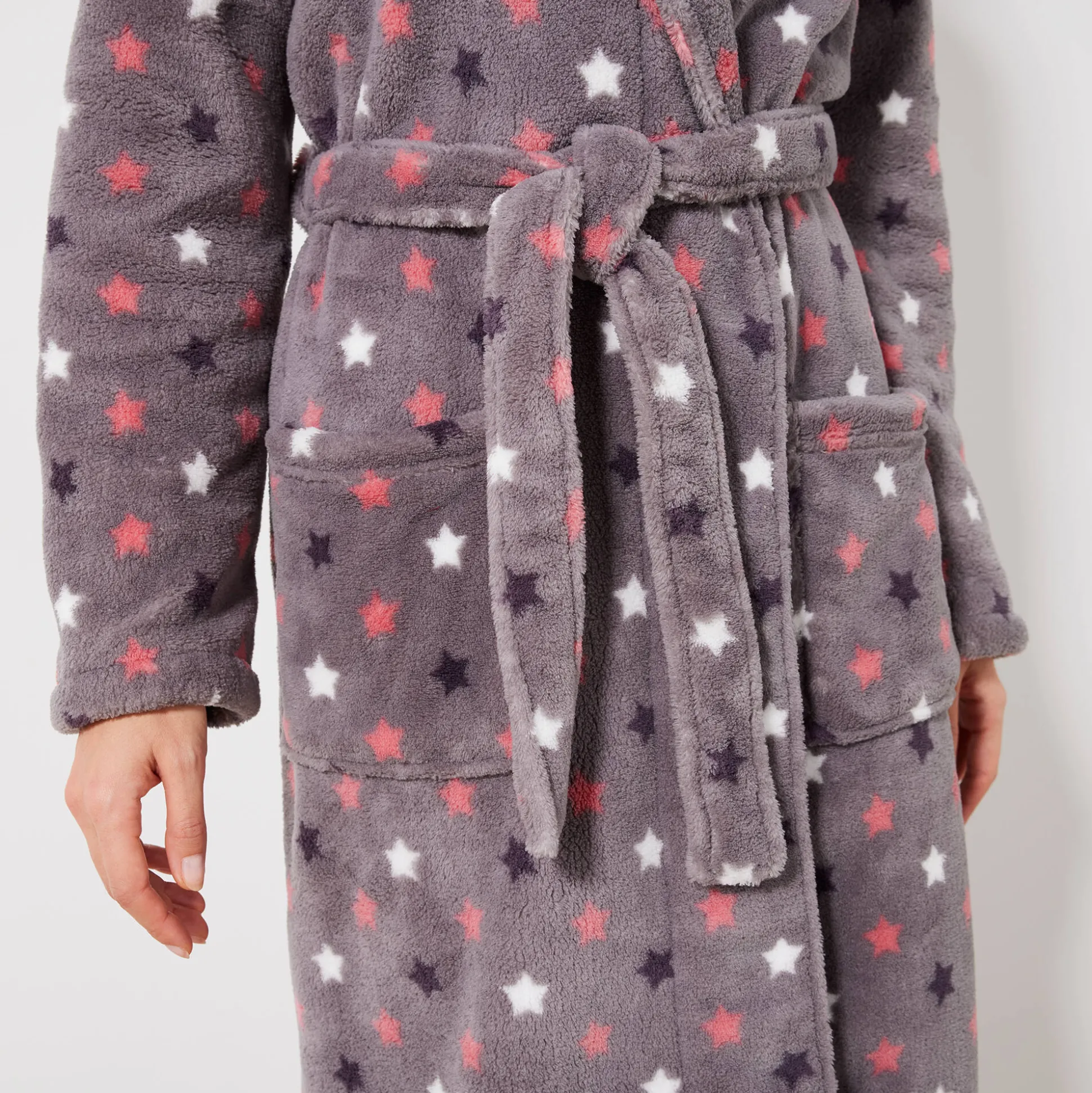 Peignoir in fleece met pluchetouch - 130 cm lang, lange mouwen