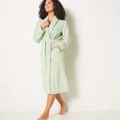 Peignoir in fleece met pluchetouch - 115 cm lang, lange mouwen