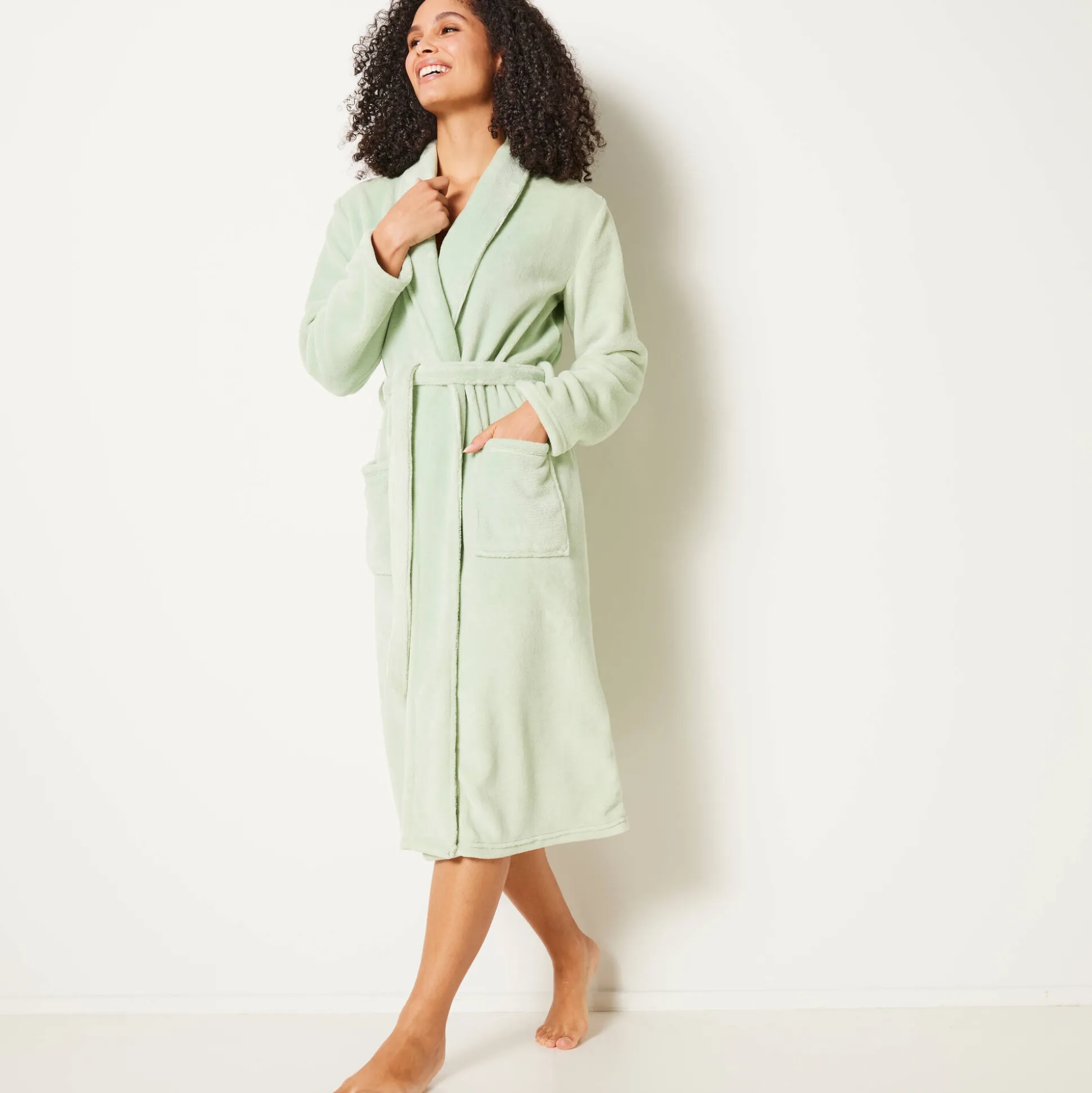 Peignoir in fleece met pluchetouch - 115 cm lang, lange mouwen