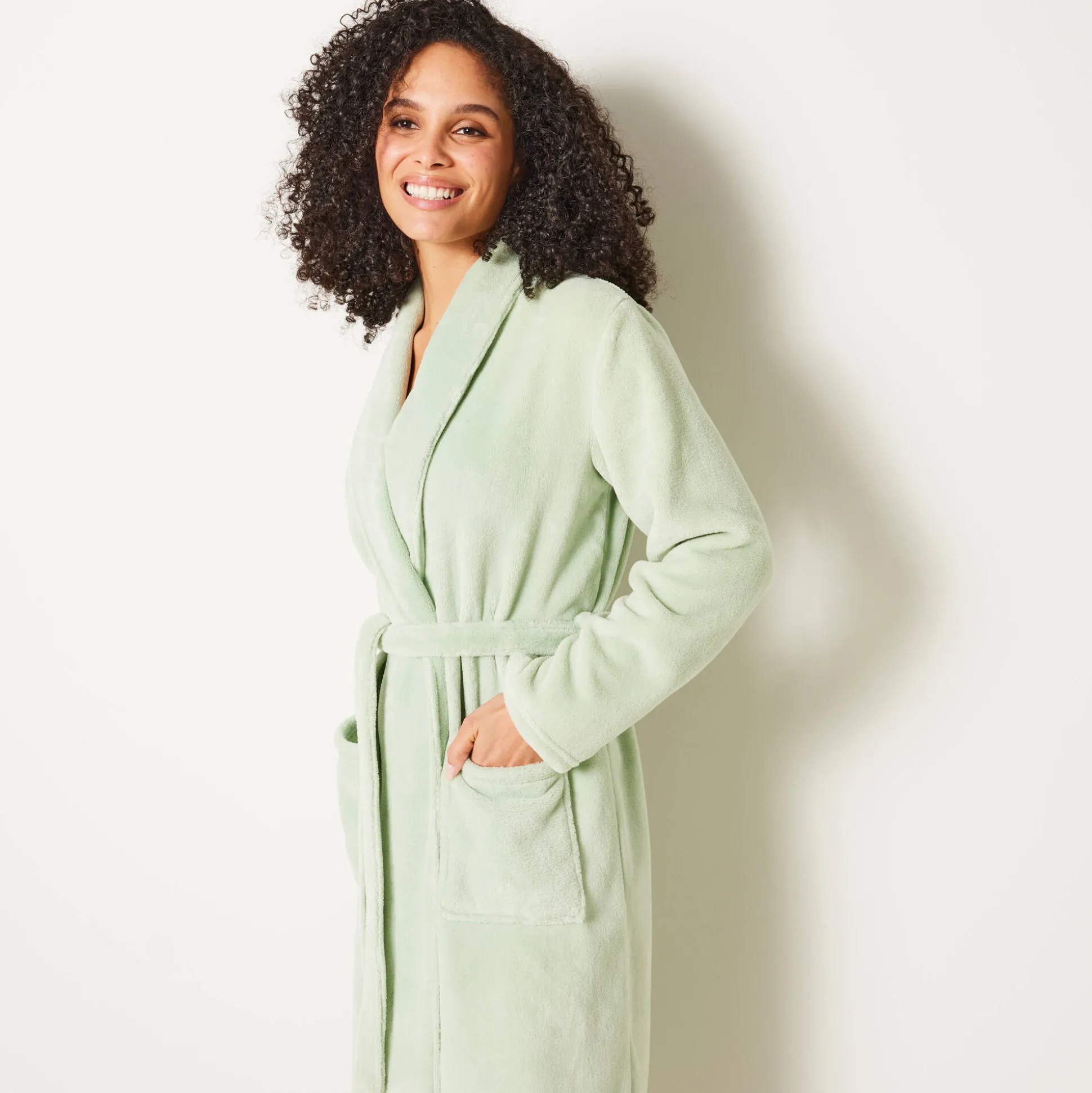 Peignoir in fleece met pluchetouch - 115 cm lang, lange mouwen