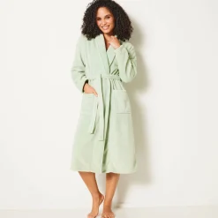 Peignoir in fleece met pluchetouch - 115 cm lang, lange mouwen