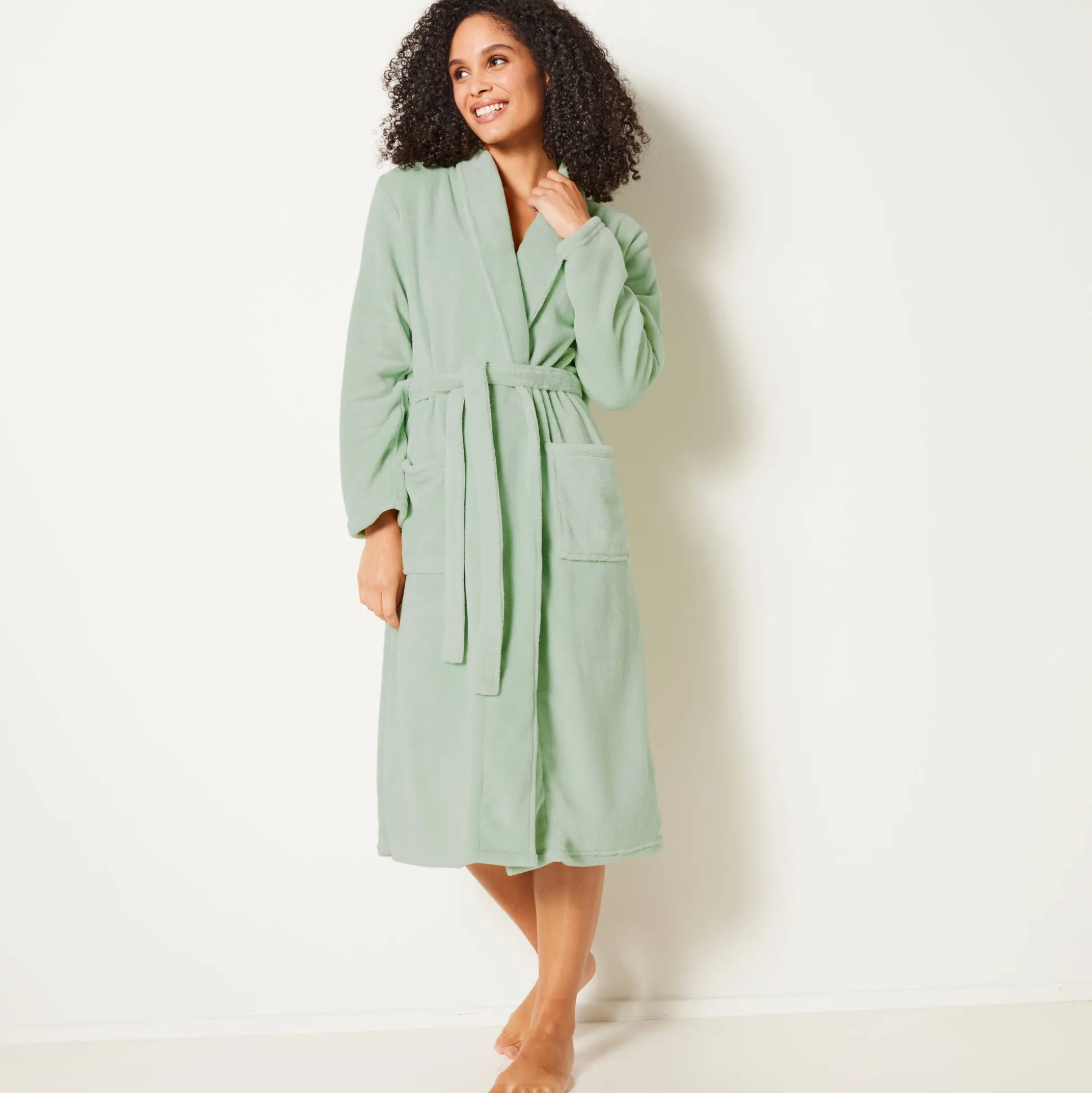 Peignoir in fleece met pluchetouch - 115 cm lang, lange mouwen