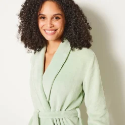 Peignoir in fleece met pluchetouch - 115 cm lang, lange mouwen