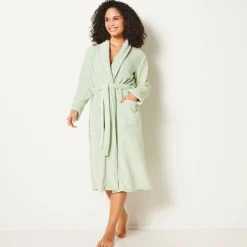 Peignoir in fleece met pluchetouch - 115 cm lang, lange mouwen