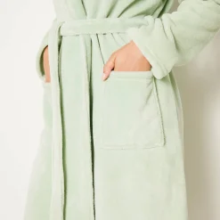 Peignoir in fleece met pluchetouch - 115 cm lang, lange mouwen