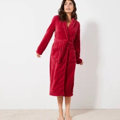 Peignoir in fleece met pluchetouch - 115 cm lang, lange mouwen