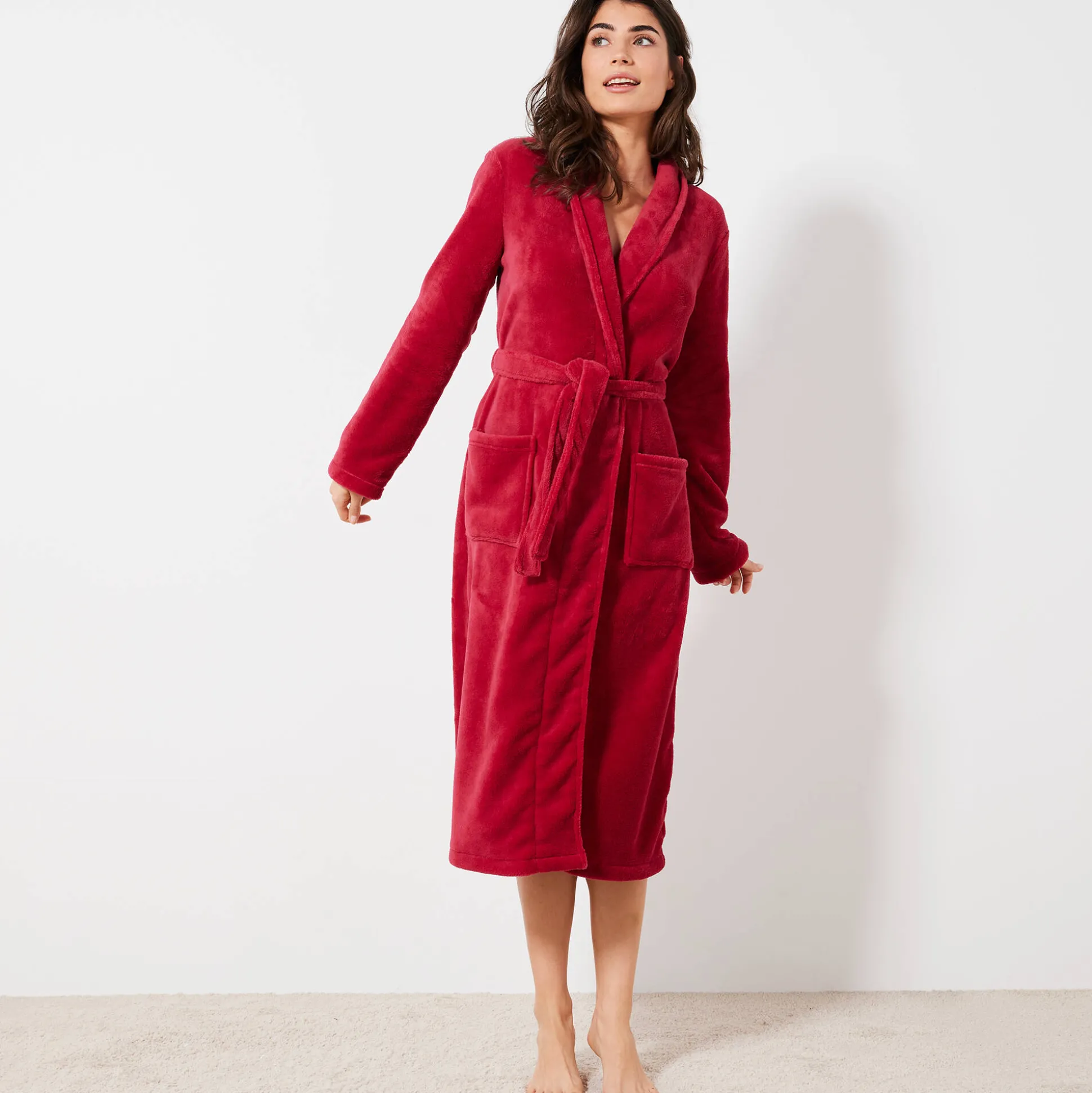 Peignoir in fleece met pluchetouch - 115 cm lang, lange mouwen