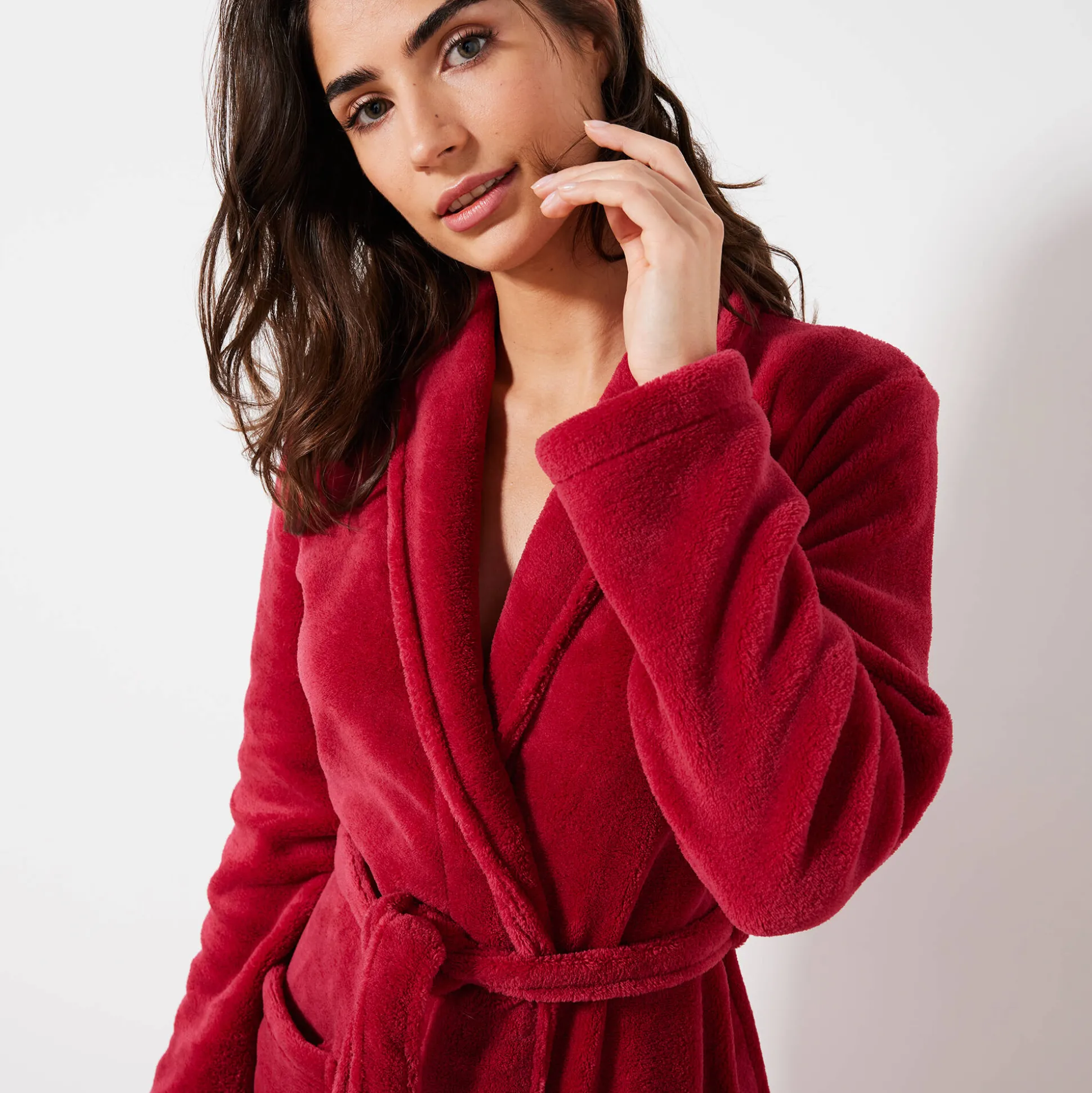 Peignoir in fleece met pluchetouch - 115 cm lang, lange mouwen