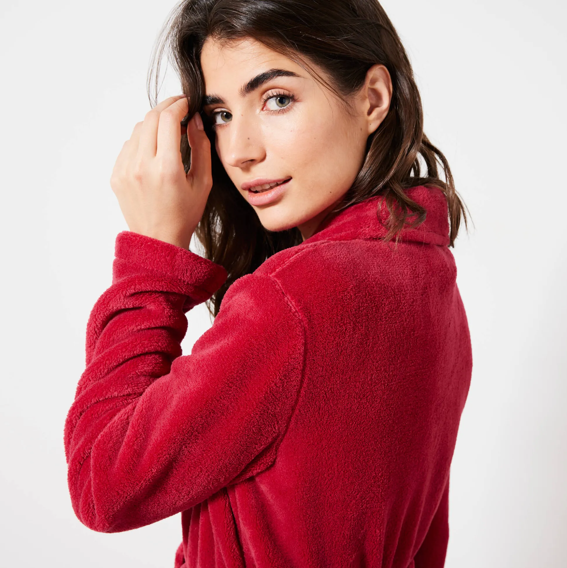 Peignoir in fleece met pluchetouch - 115 cm lang, lange mouwen
