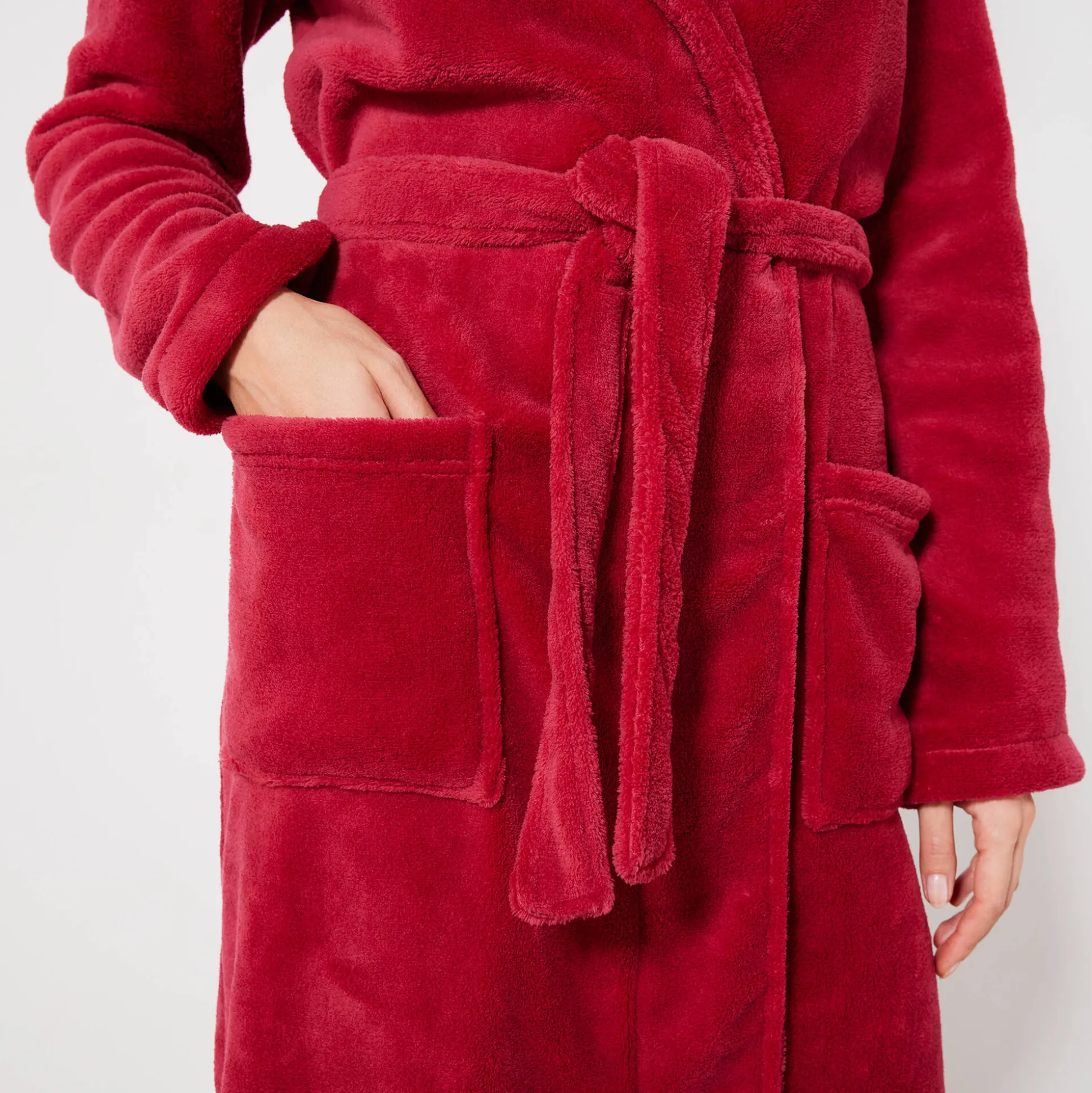 Peignoir in fleece met pluchetouch - 115 cm lang, lange mouwen