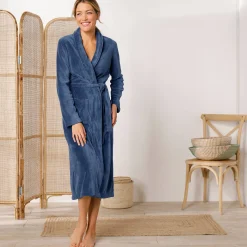 Peignoir in fleece met pluchetouch - 115 cm lang, lange mouwen
