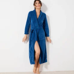 Peignoir in fleece met pluchetouch - 130 cm lang, lange mouwen