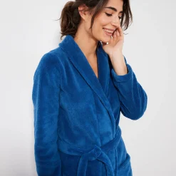 Peignoir in fleece met pluchetouch - 130 cm lang, lange mouwen