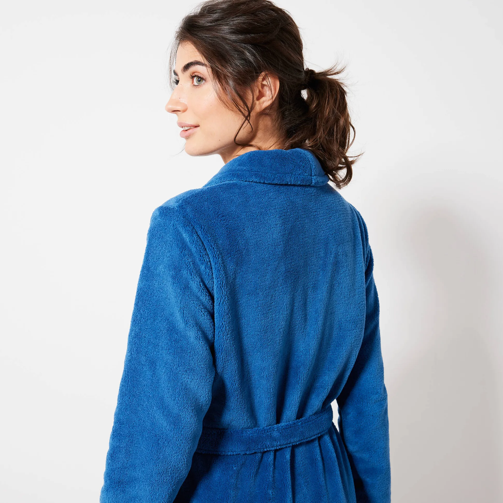 Peignoir in fleece met pluchetouch - 130 cm lang, lange mouwen