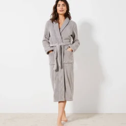 Peignoir in fleece met pluchetouch - 115 cm lang, lange mouwen