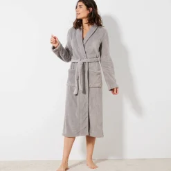 Peignoir in fleece met pluchetouch - 115 cm lang, lange mouwen